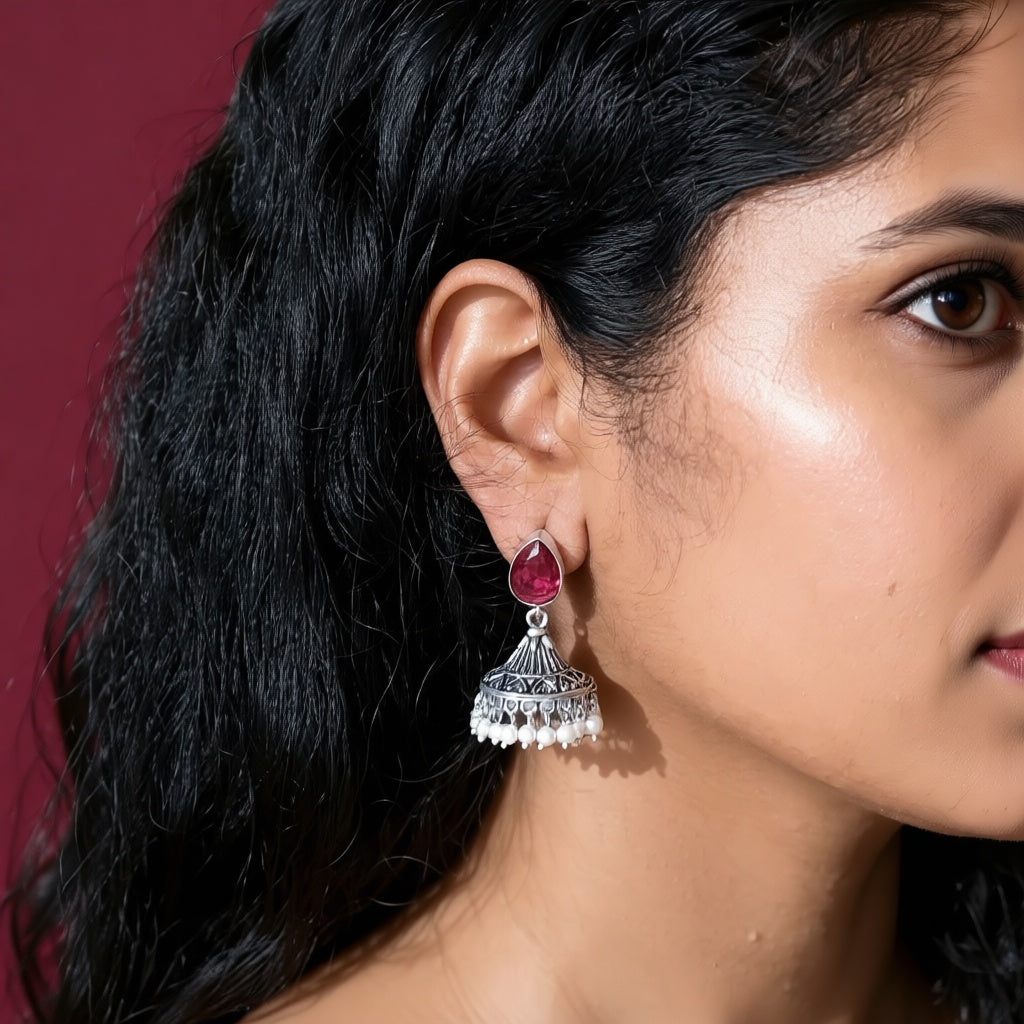Pink Stone Jhumka